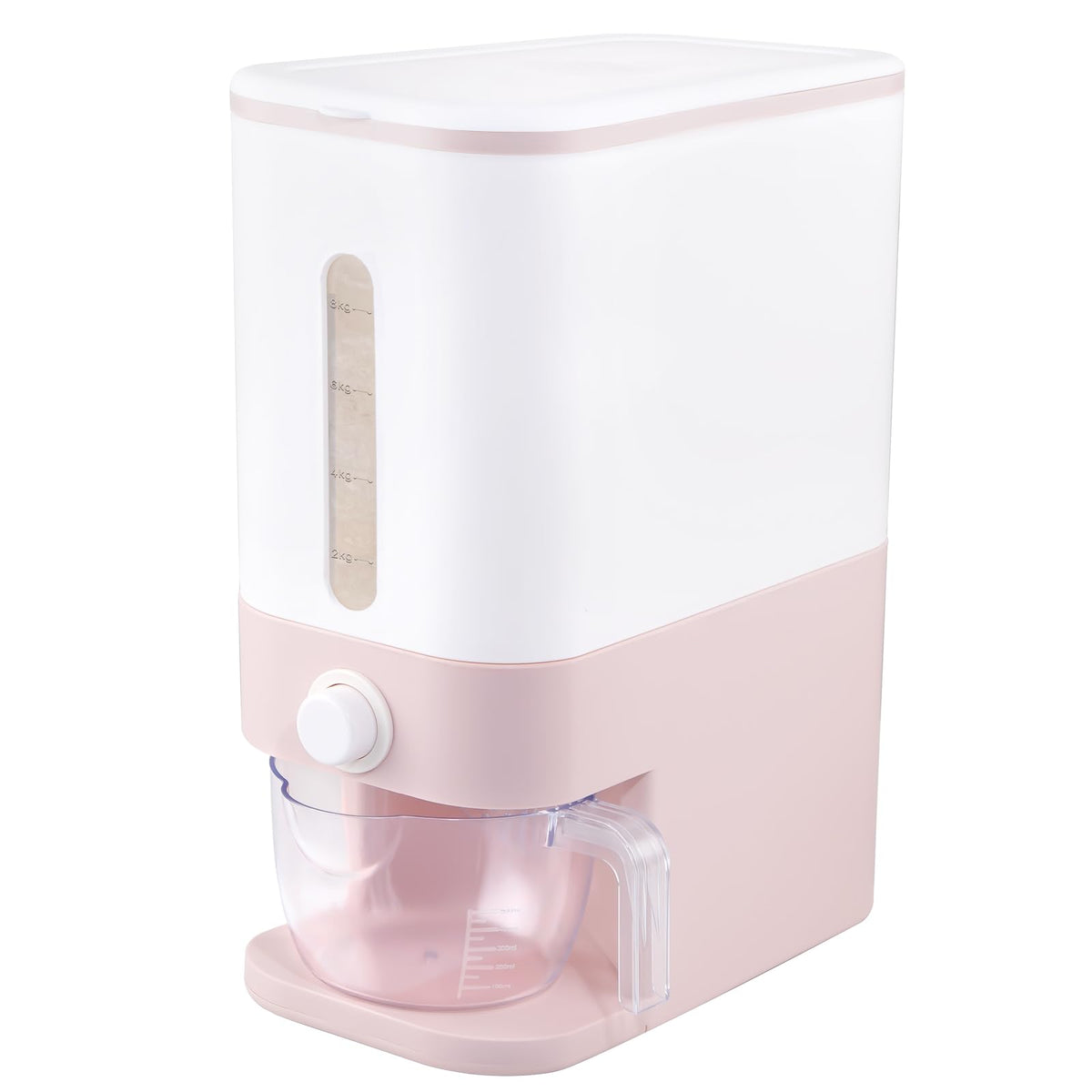 Rubtlamp 22.5-25 Lbs Pink Rice Dispenser, Rice Storage Container, Pink Rice Storage Container with Measuring Cup, Rice Holder Bucket for Household Kitchen Rice Soybean Corn