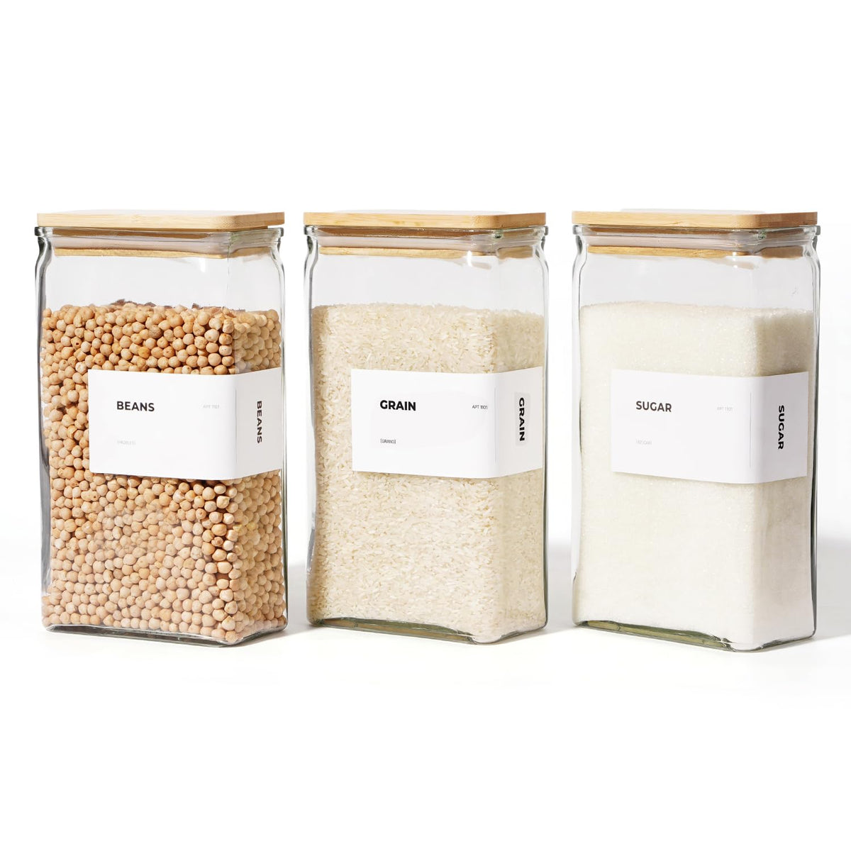APT 1101 Glass Storage Jars with Bamboo Lid, glass canisters with airtight lids, Clear jars with lids for Spice, Cookie, Candy, Tea, Coffee Bean and Rice (White, 4oz, set of 12)