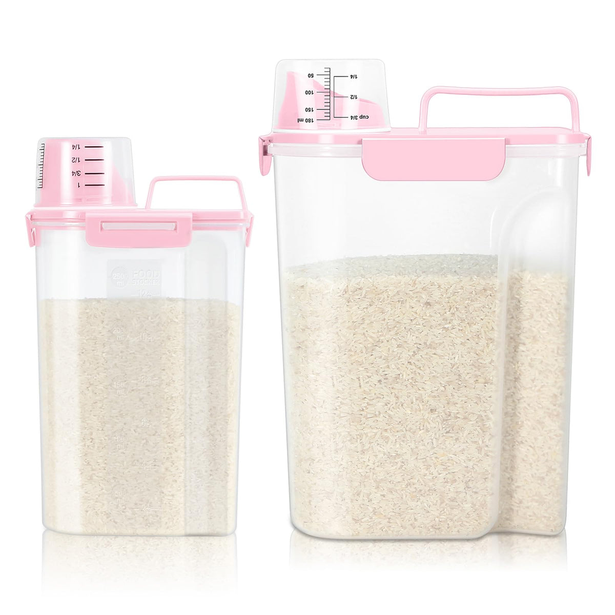 TBMax Rice Container Cereal Storage Container 2 Pack 5 Lbs, Kitchen Pantry Dry Food Storage Holder with Easy-Pouring Spout & Handy Cup, Small Pet Dog Cat Food Dispenser for Daily Feeding -Grey