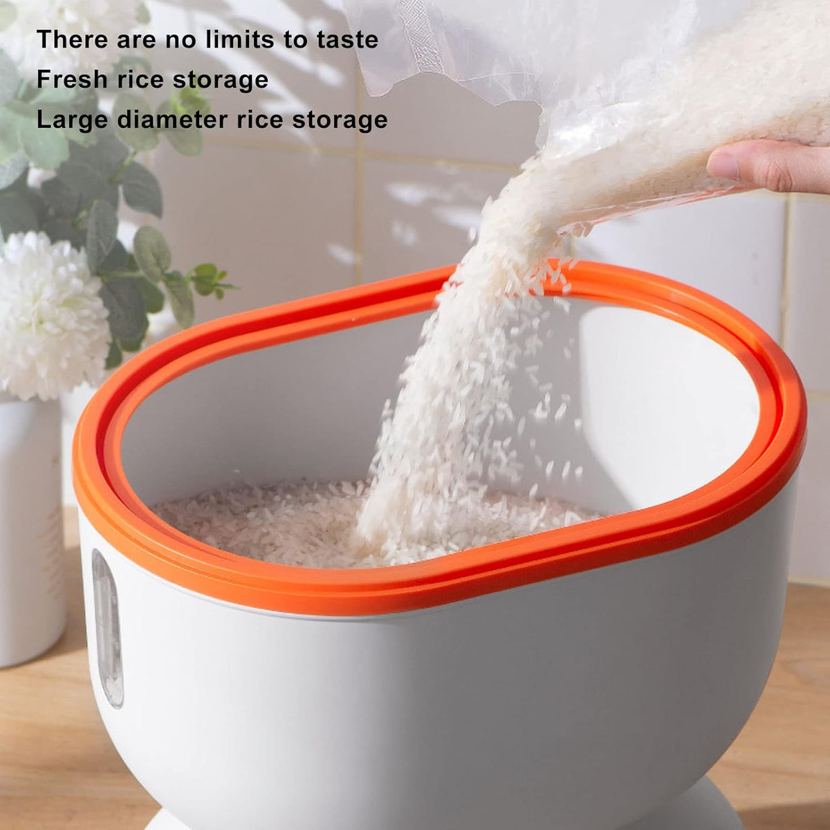Press Type Rice Bucket ABS and PP Leakproofness Scale Visualization Push Rice Bucket Containers for Rice Grain Cereal (Large 15x10x10cm/ 5.91x3.94in)