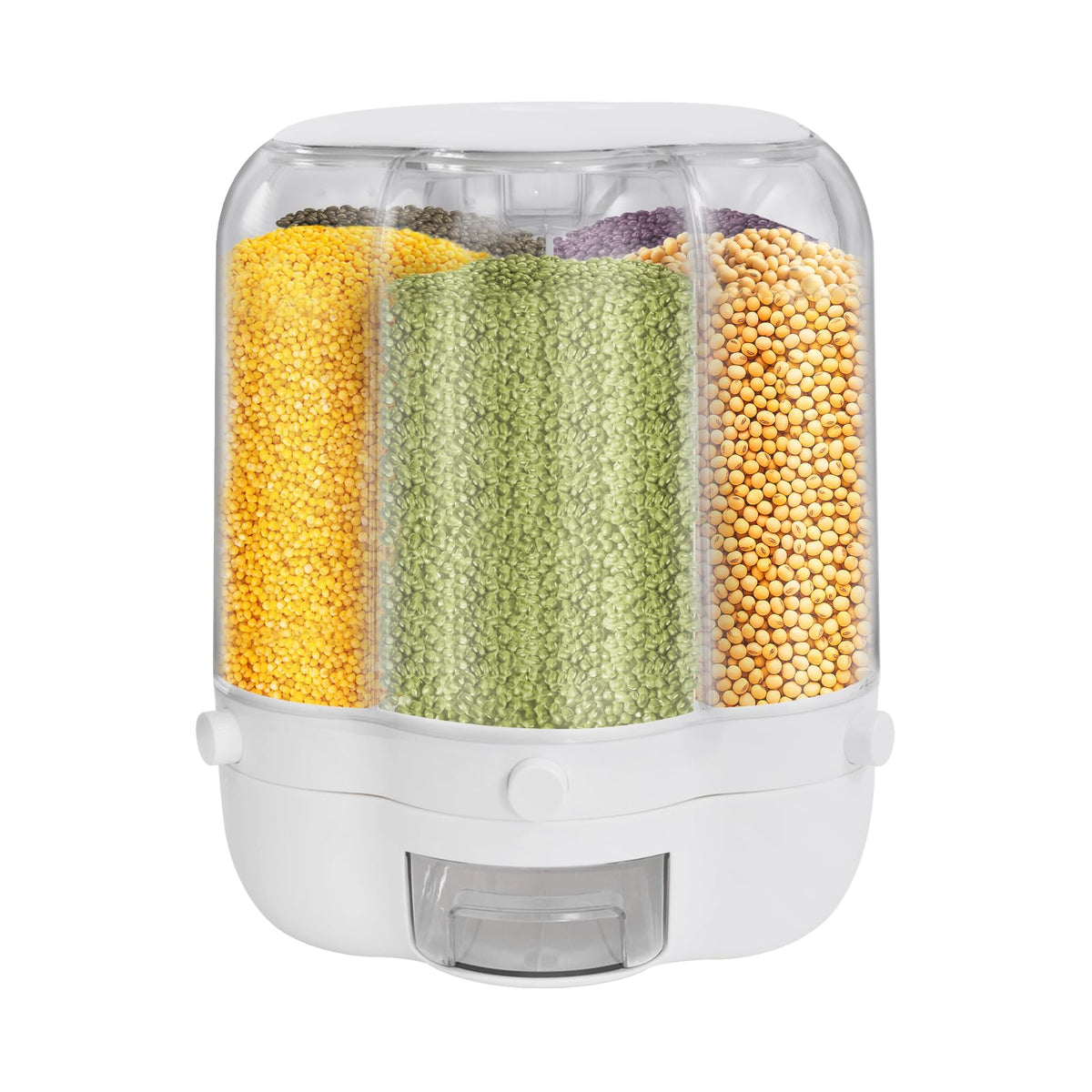 360° Rotating Grain Dispenser with 6 Grids, 27lbs Large Capacity Grain Dispenser Rotating Kitchen Storage Containers With Sealed Lid for Cereals, Oatmeal and Candy