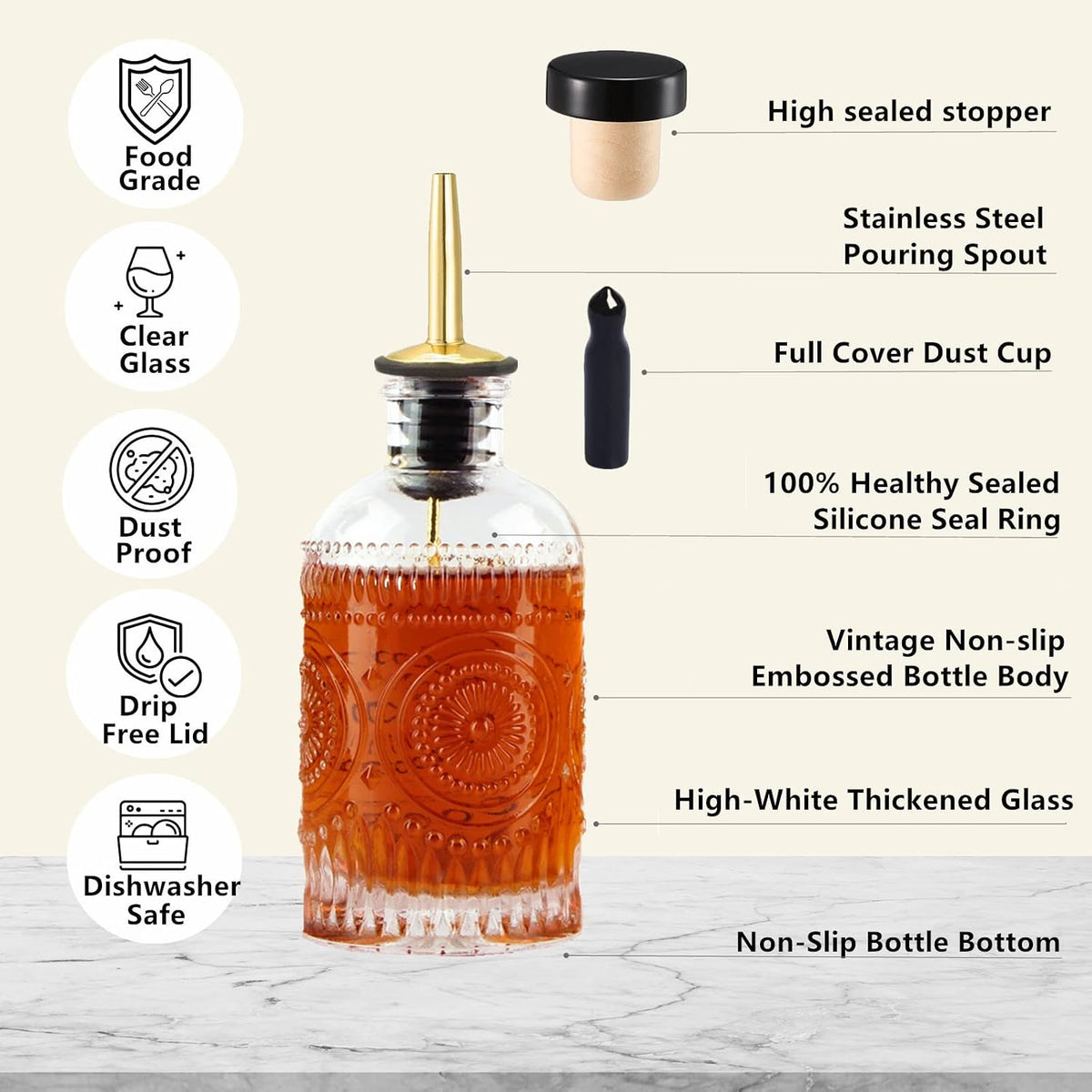 Shining Craft Syrup Dispenser Bottles Set, 4 Pack 7 OZ Bottles With Metal Pour Spout and Labels for Syrups, SC055 (4 Pack)