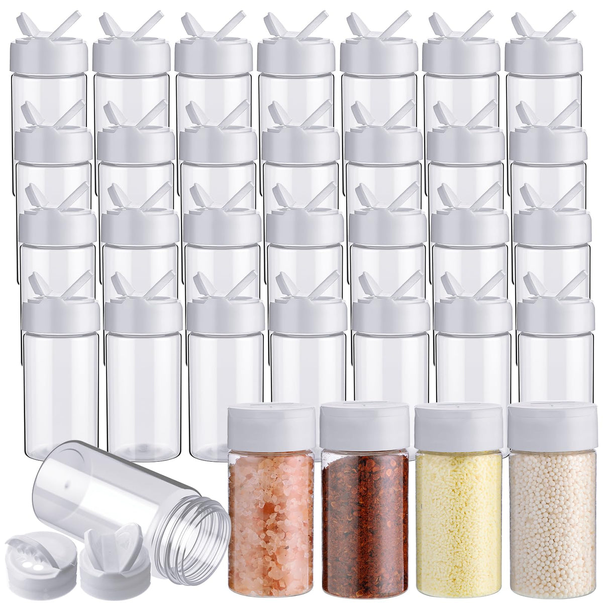 Mimorou 40 Pack Plastic Clear Spice Jar with Shaker Lids, Black, 3.5 oz