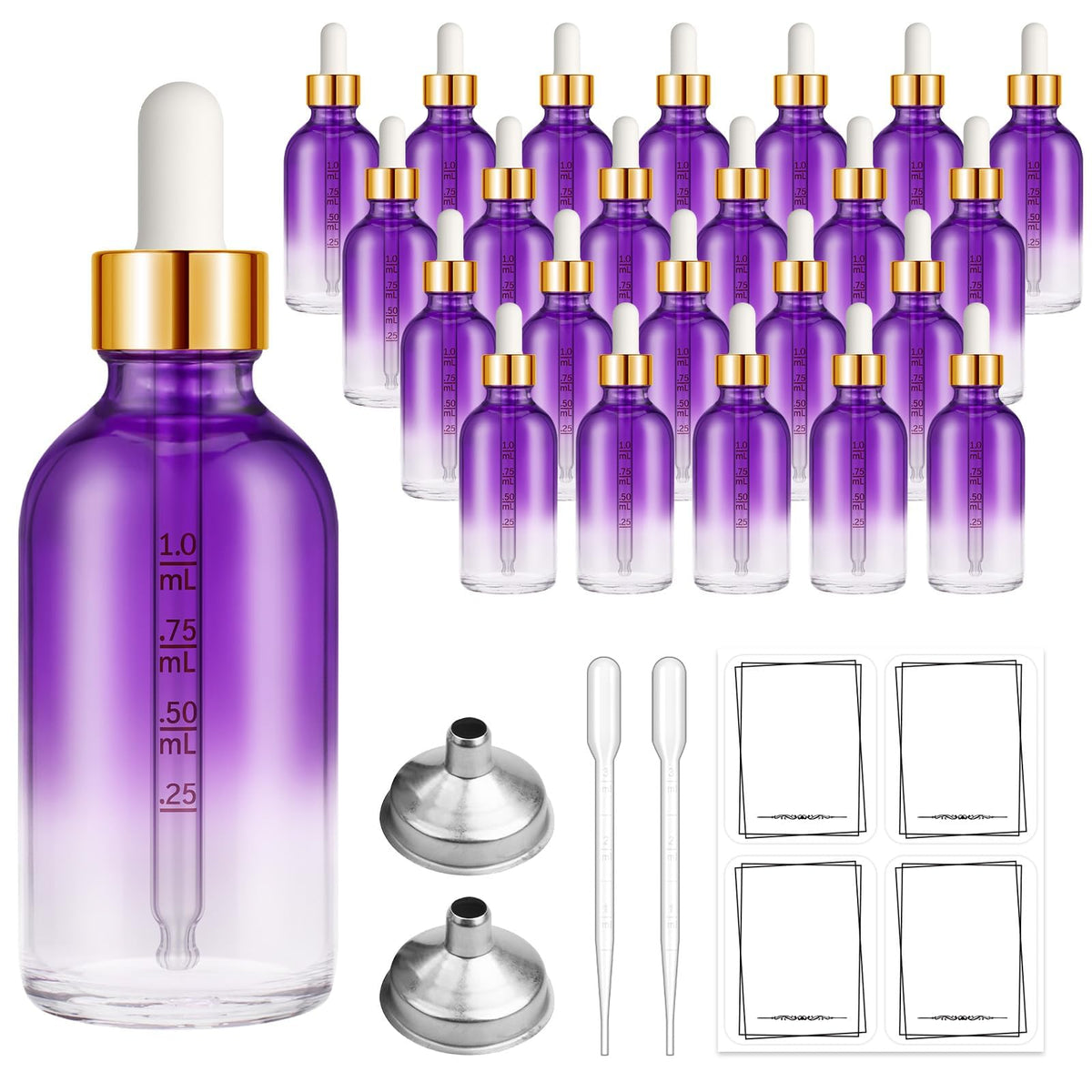 Bumobum 24 Pack 2 oz Clear Glass Dropper Bottles, 60ml Tincture Bottles