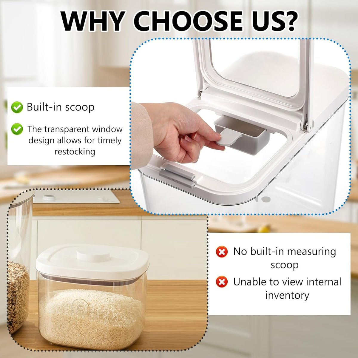 YEXEXINM 20-25 lbs Rice Dispenser with Measuring Spoon 11.4Qt/12L Tall and Narrow Food Storage Flour Bin Large Airtight Food Storage Rice Container for Kitchen Pantry Organization Slim Space-Saving