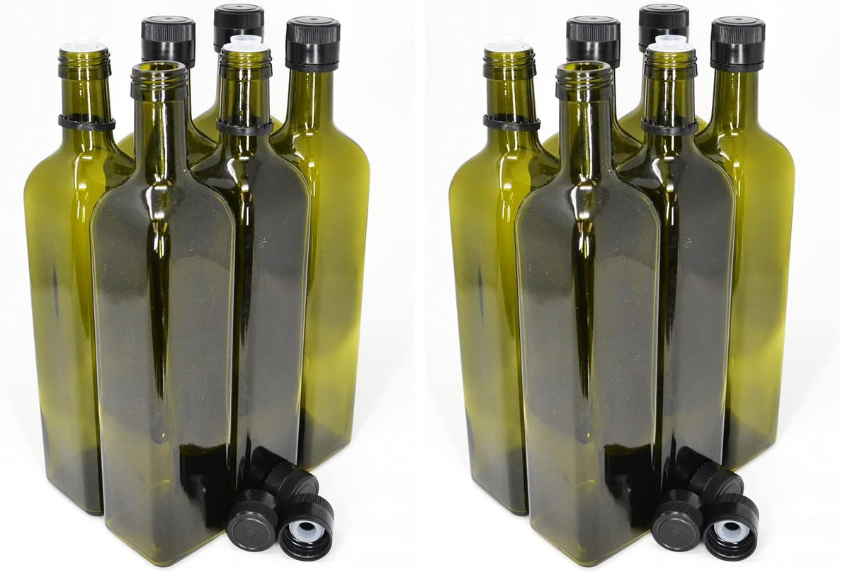 nicebottles Olive Oil Bottles with Cap & Pourer Fitment, Green, 750ml - Pack of 6