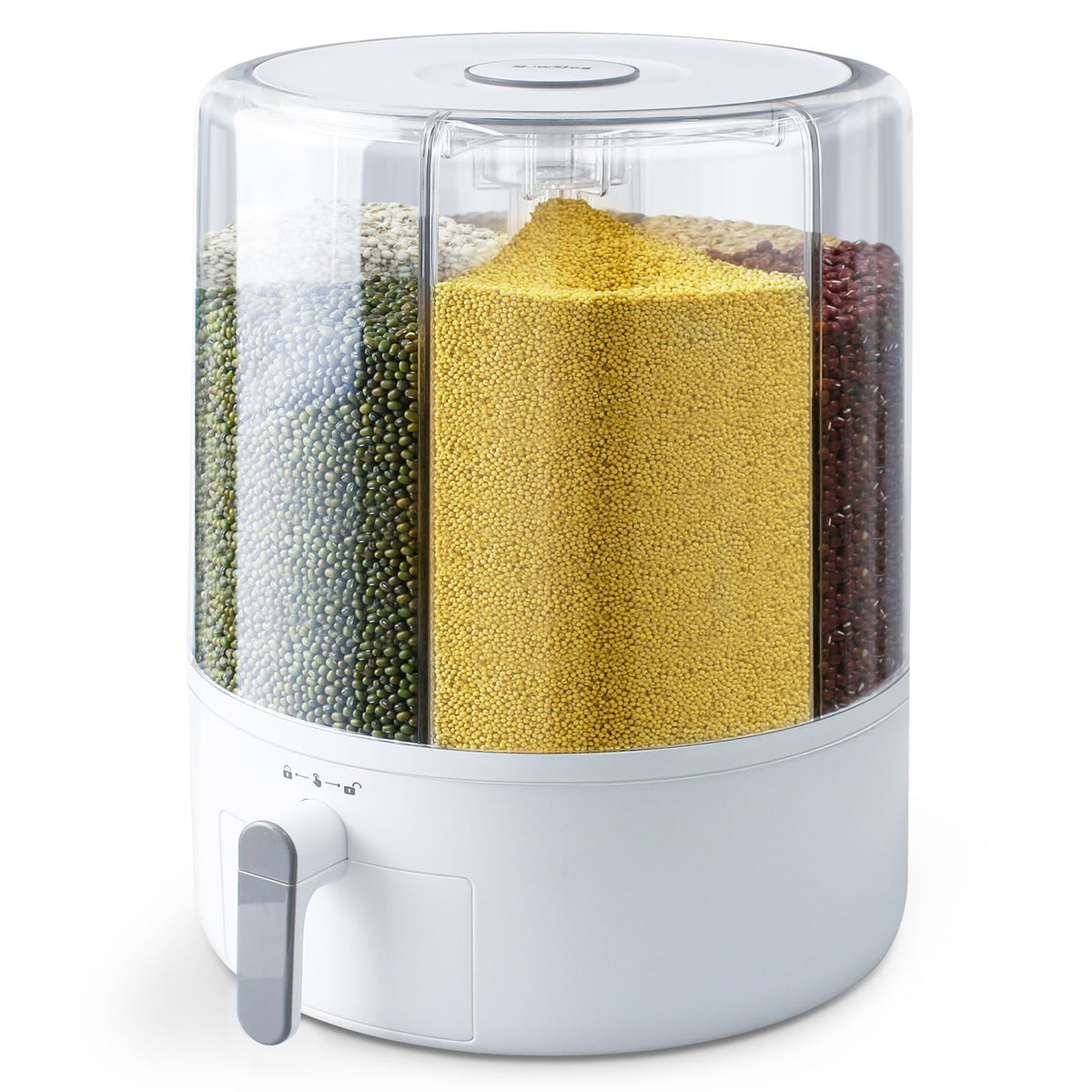 16lb Grain and Rice Storage Container, 360° Rotating 6 Grid Grain Dispenser