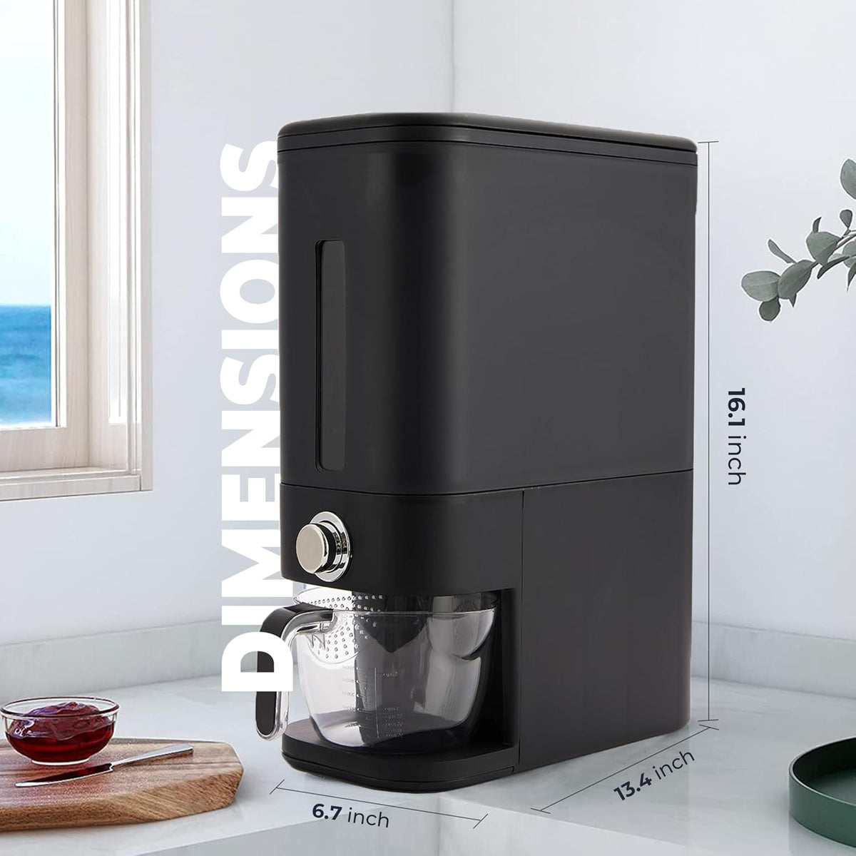 Rice Dispenser 25 lbs I Rice Storage Container 25 lbs with Sponge, Scoop & Measuring Cup I Airtight Rice Container with Lid I Best Food Dispenser Rice Bucket I Cereal Dispenser for Pantry