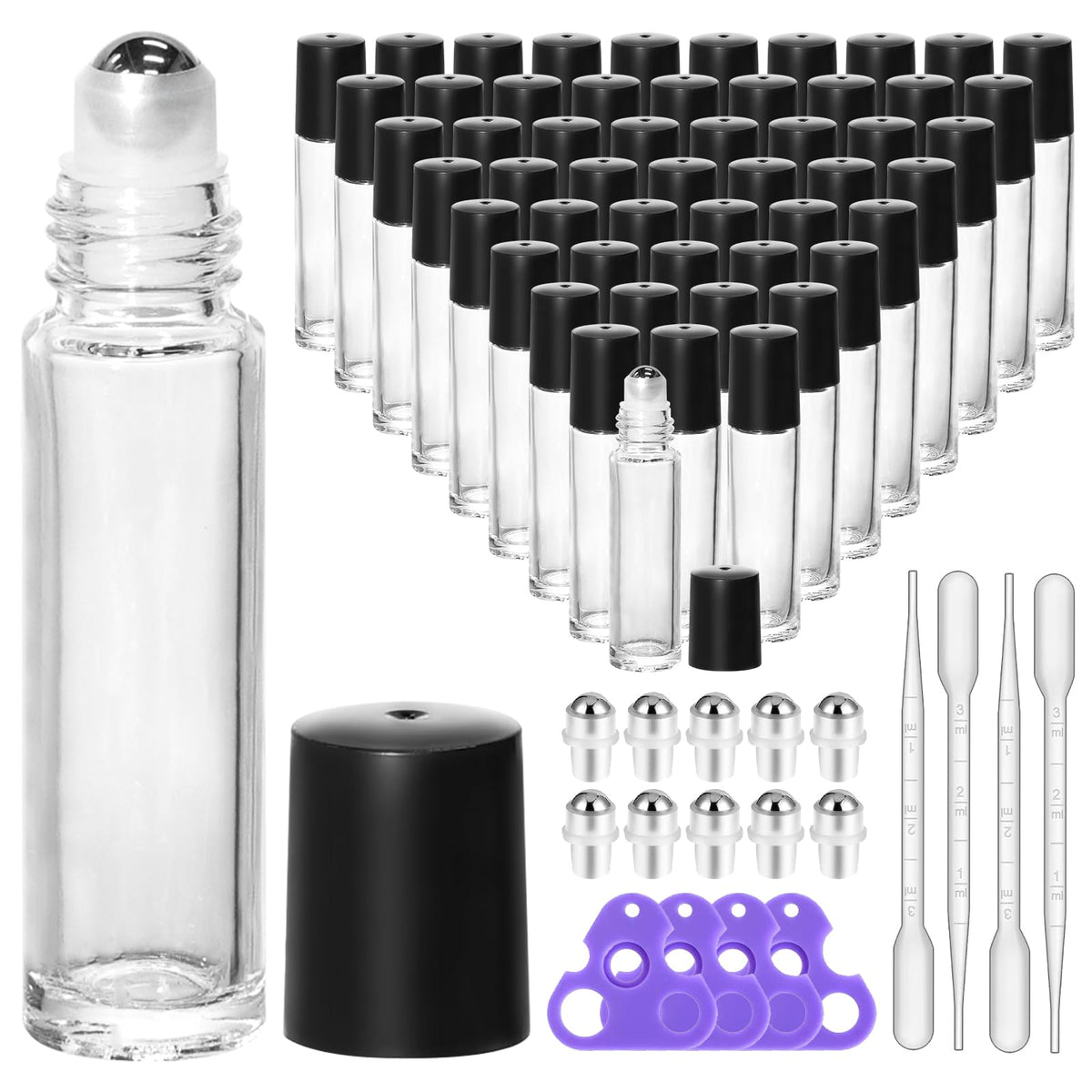 KEYWING 10ml Clear Glass Roller Rottles for Essential Oils, 54 Pack