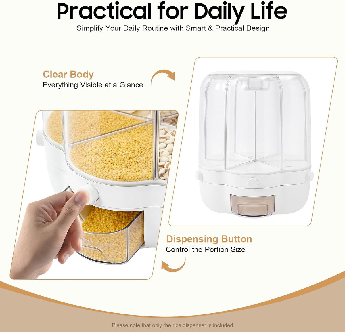 6 Grids Large Rice Food Grain Dispenser, 360° Rotation Rice Container With Six Storage Compartments, Pantry Storage Container For Storing Flour, Nuts, Coffee Beans, Sweets, Cereals