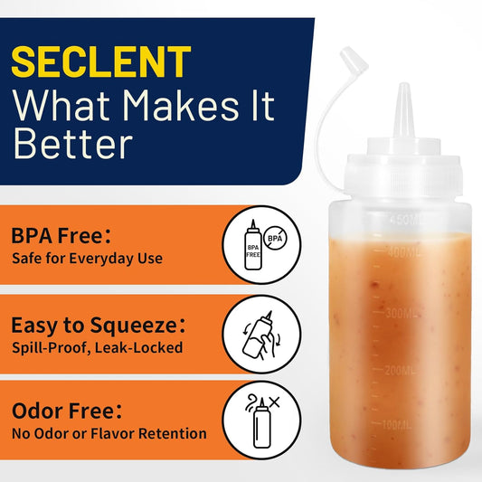 16 oz Condiment Squeeze Bottles, Squeeze Bottles for Sauces, Syrup Bottles