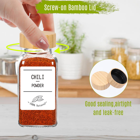 16 Pack 6 oz Glass Spice Jars with Bamboo Lids and Spice Labels
