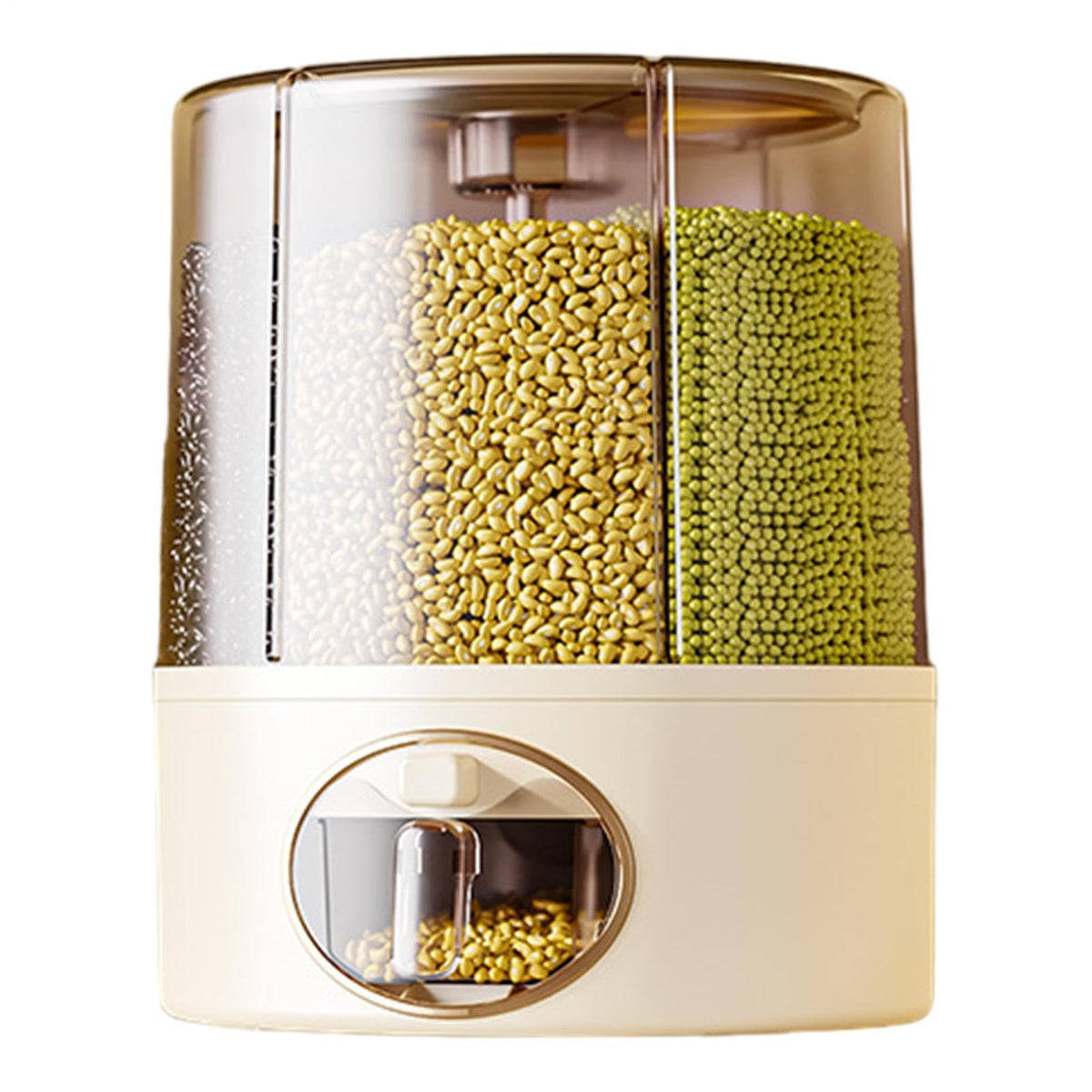 Grain Storage Container, 6 Grid Rice Dispenser, Rotating Storage Bin