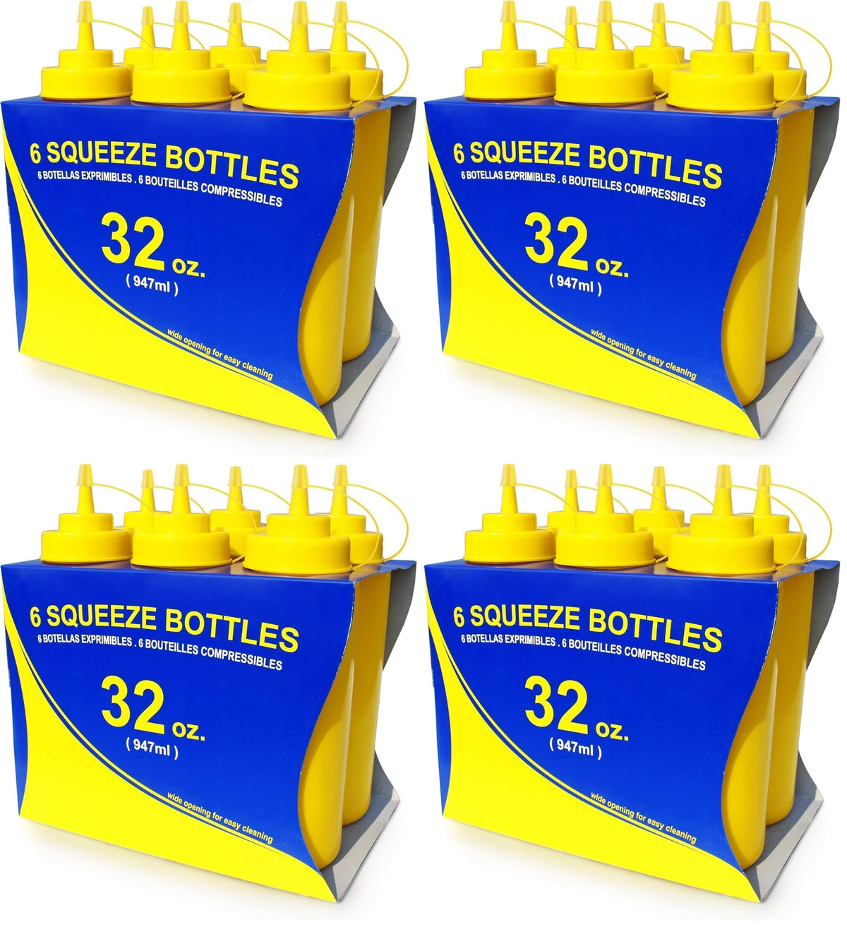 New Star Foodservice Plastic Squeeze Bottles, 32oz, Clear, 6 pk