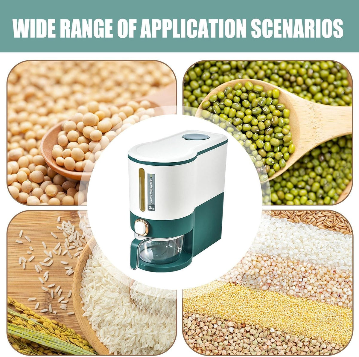 Rice Dispenser, 5kg/10kg Rice Cereal Storage Containers, Press Type Kitchen Rice Bucket, Cereal Rice Box with Measuring Cup, Reusable Household Cereal Dispenser Bucket for Kitchen Countertop Pantry