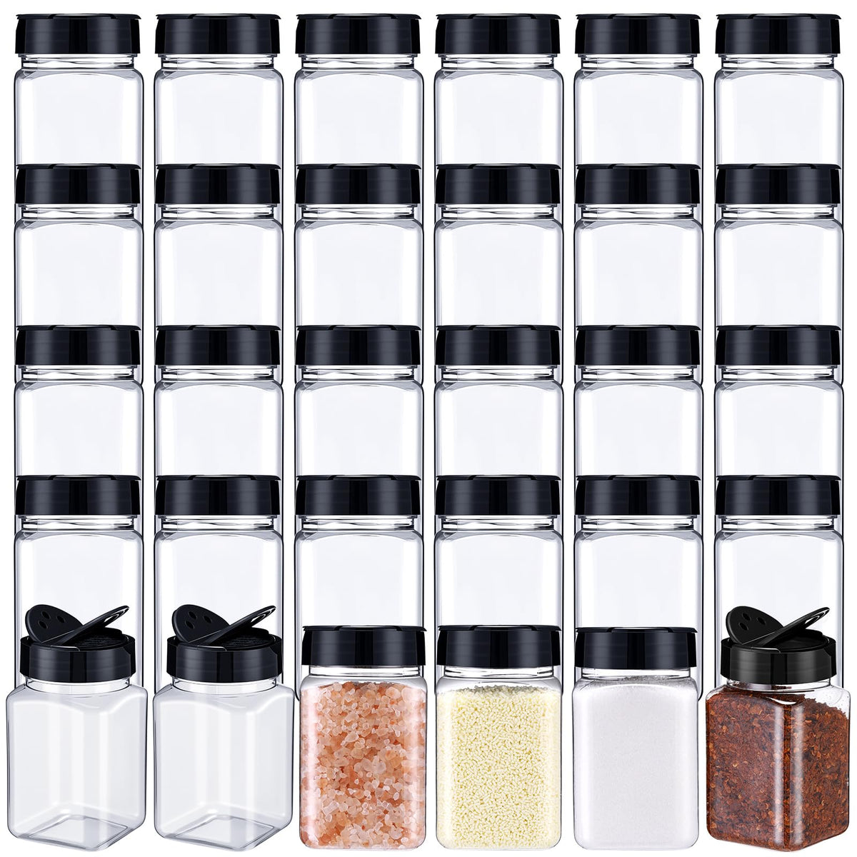 Mimorou 8.7 oz 30 Pack Plastic Spice Jars with Shaker Lids Clear Seasoning Containers Spice Bottles for Kitchen Storing Herbs Seasoning Powders (Cylinder)