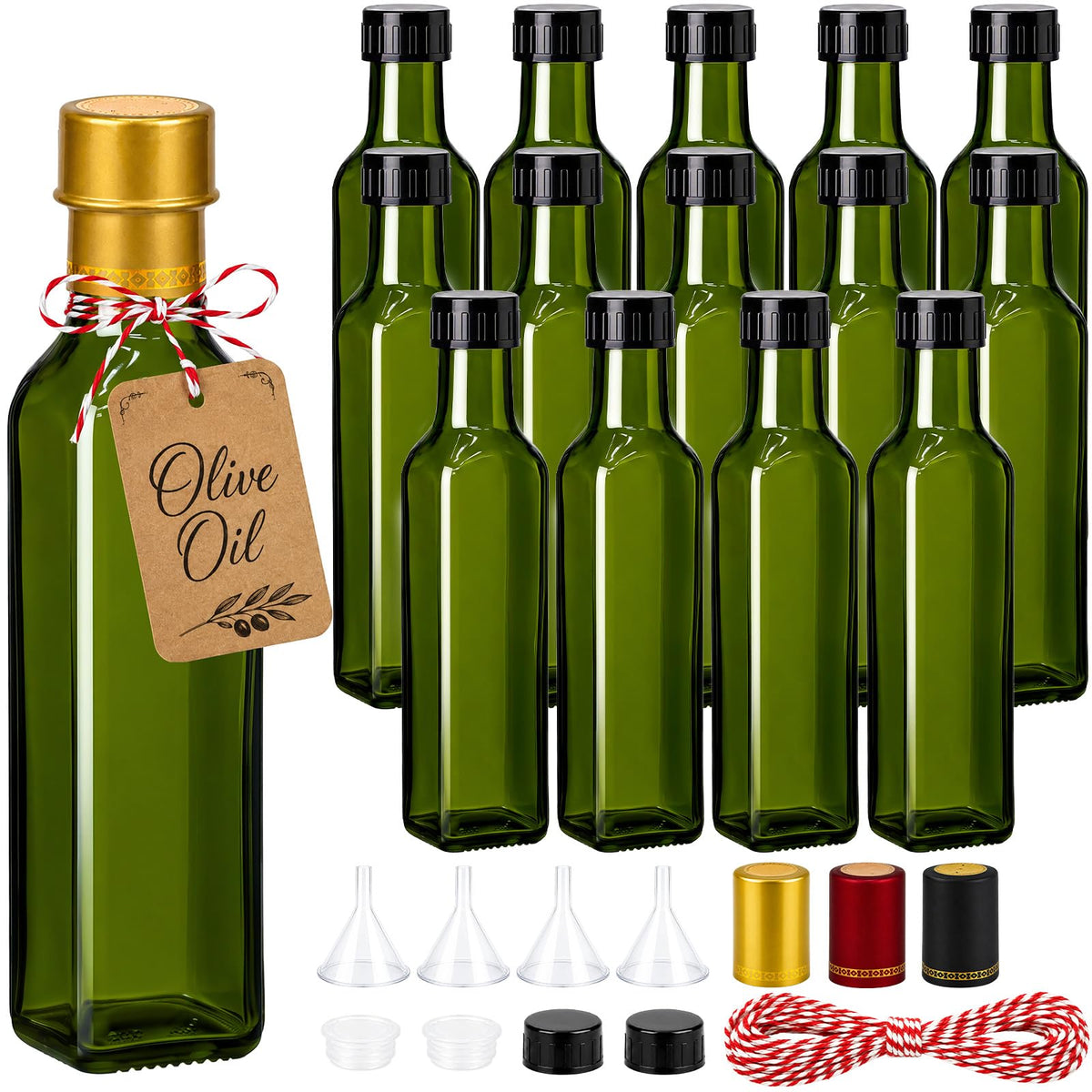 TBWIND 15 Pack 8.5oz (250ml) Olive Oil Bottles with Airtight Caps