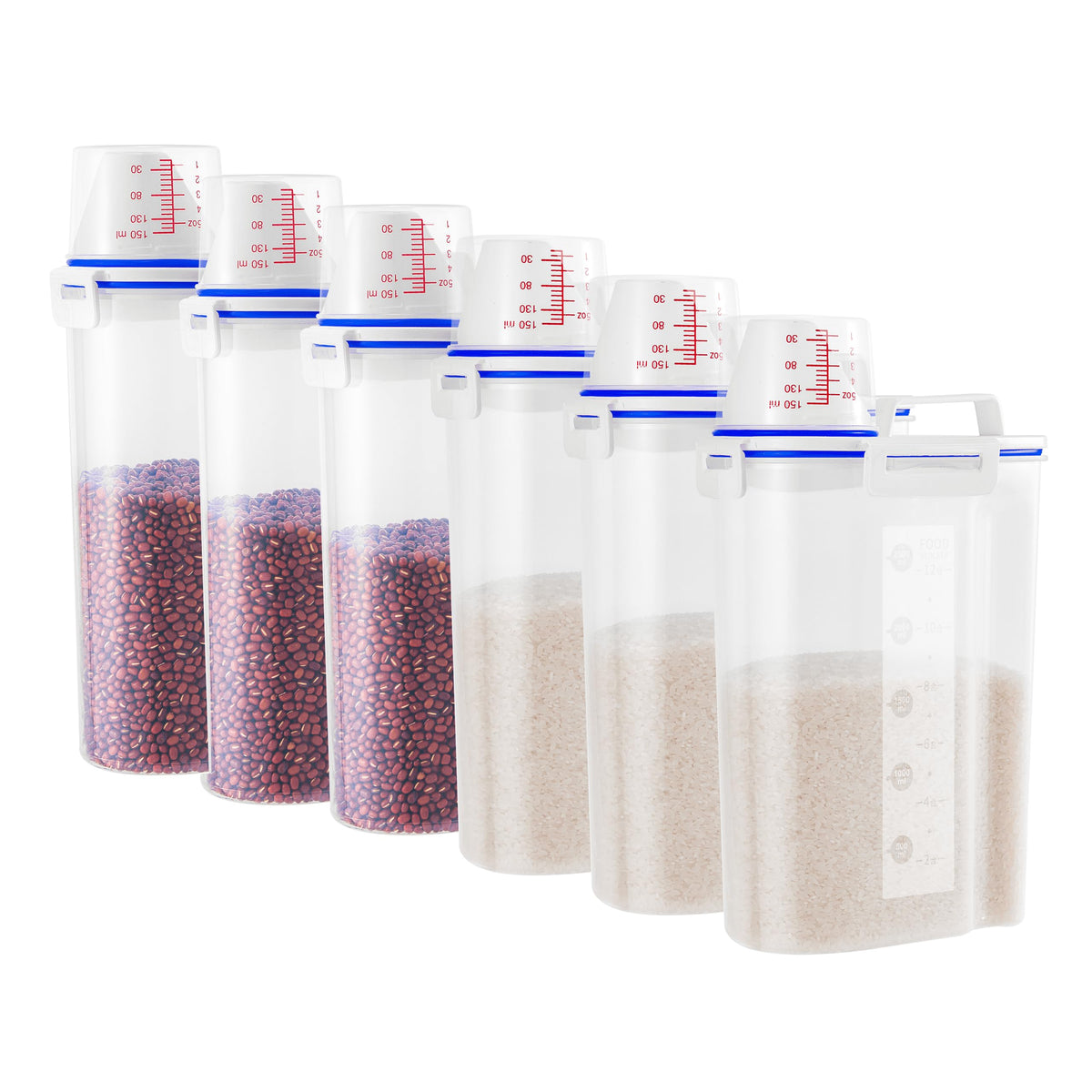 2 Pcs 5.5Lbs Rice Dispenser Storage Containers, Rice Container with Measuring Cup & Pour Spout, Kitchen Plastic Airtight Container for Cereal, Grain, Flour, Sugar, Oatmeal, Dry Pet Dog Food