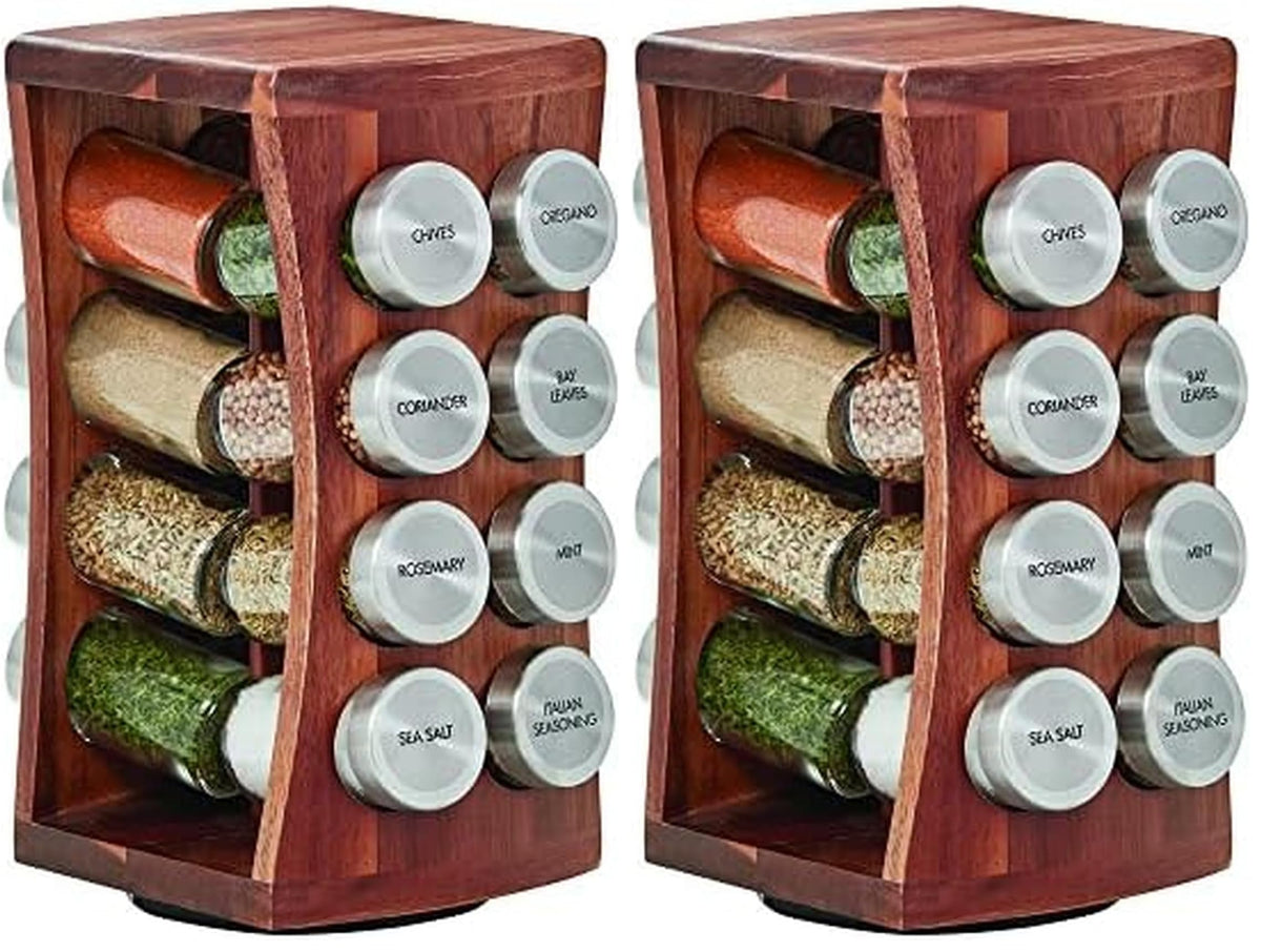 Kamenstein 16 Jar Ellington Revolving Countertop Spice Rack with Lift & Pour Caps and Spices Included, FREE Spice Refills for 5 Years: Black and Chrome