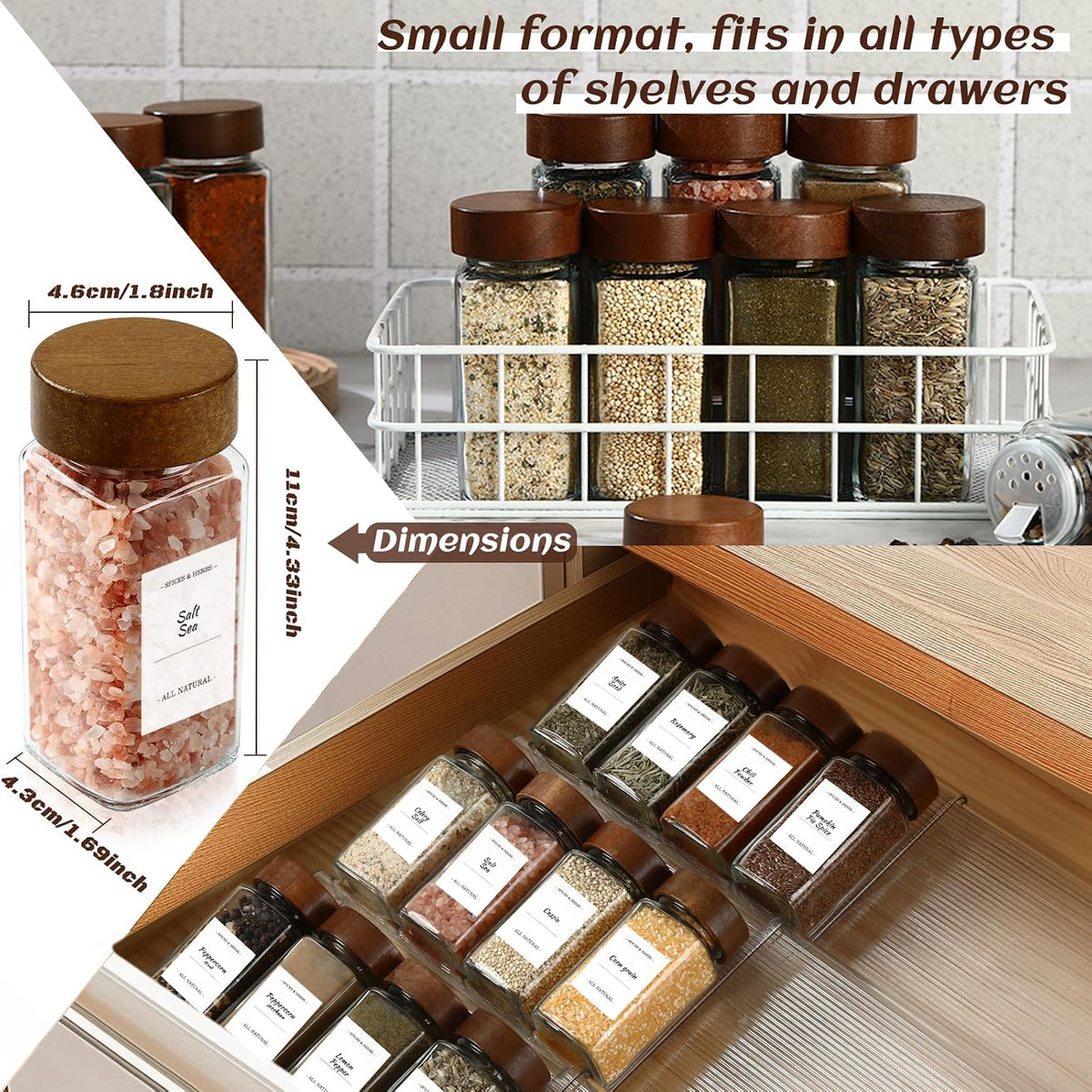 Acacia Lids Wood Glass Spice Jars 4Oz 24Pack