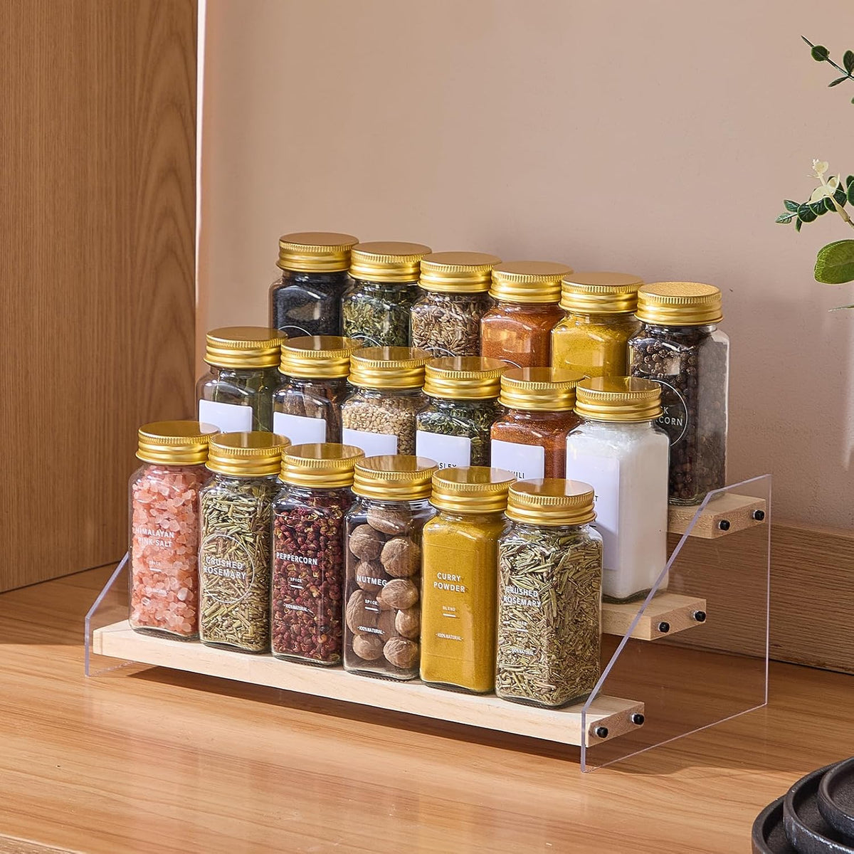 24 Pcs Glass Spice Jars with Labels, Seasoning Bottles with Gold Metal Caps
