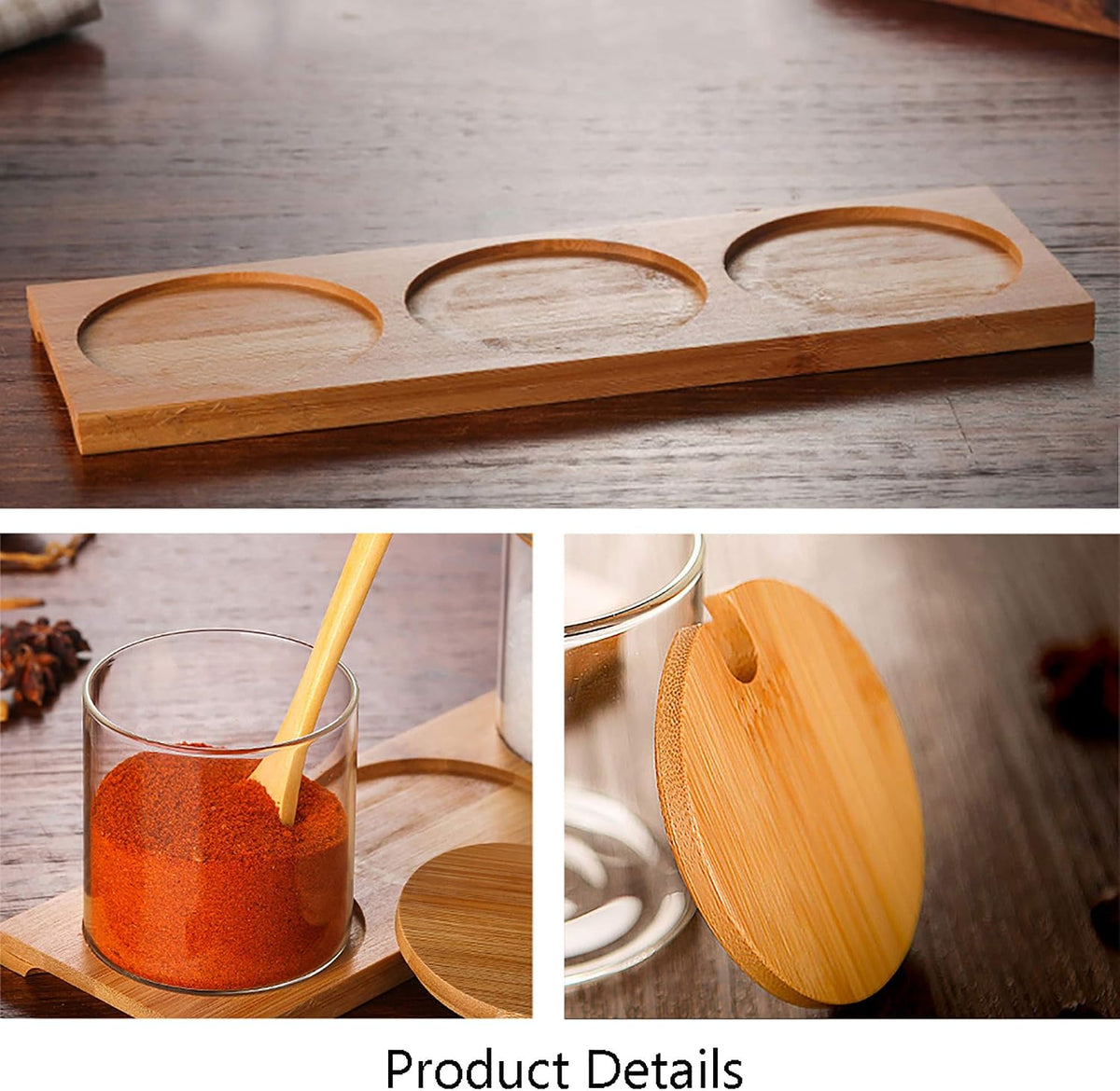 Glass Condiment Canister Pots Set, Salt Sugar Spice Storage, 10oz, 3 PCS