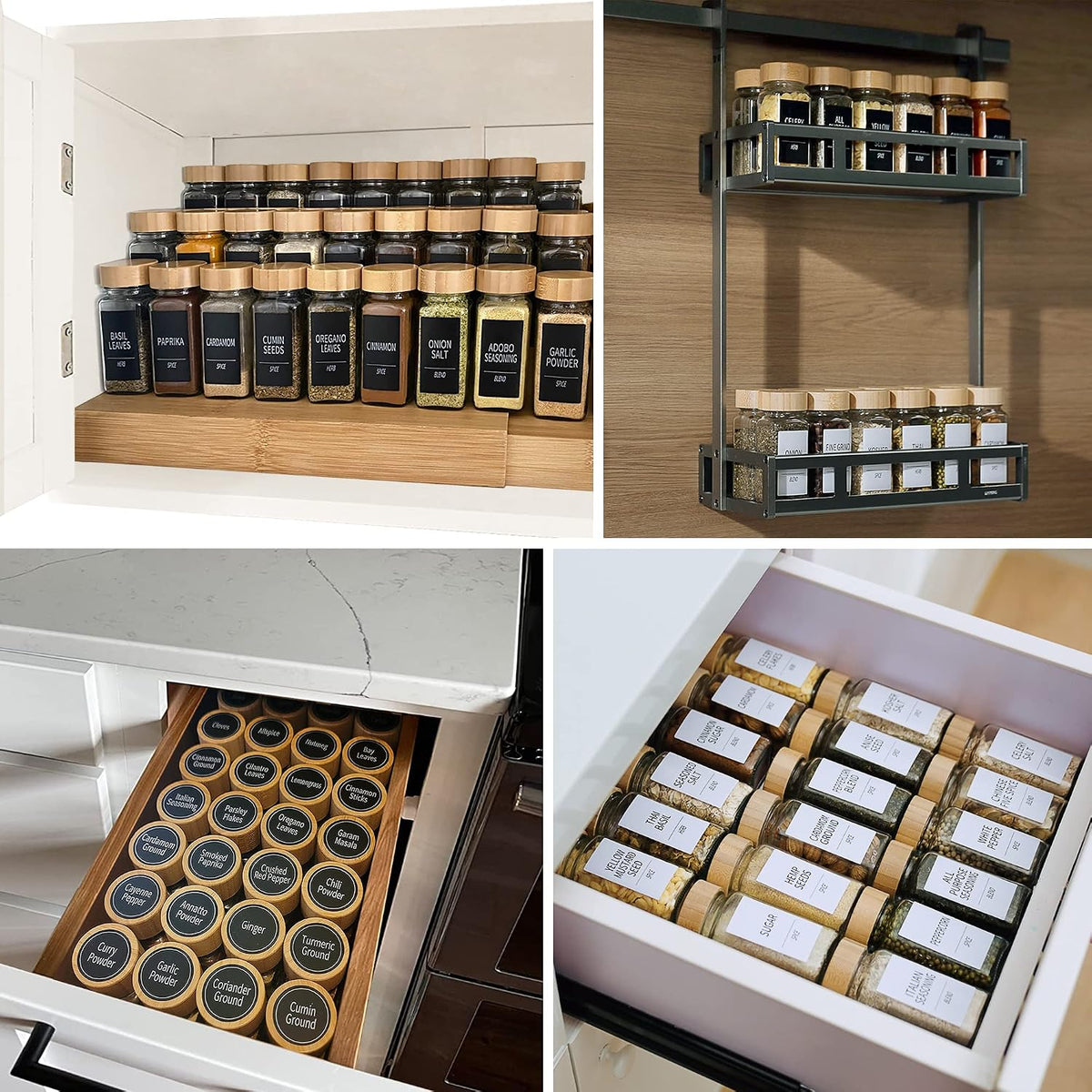 Churboro 48-Pack Empty Glass Spice Jars with Labels, 4 oz, Bamboo Lids