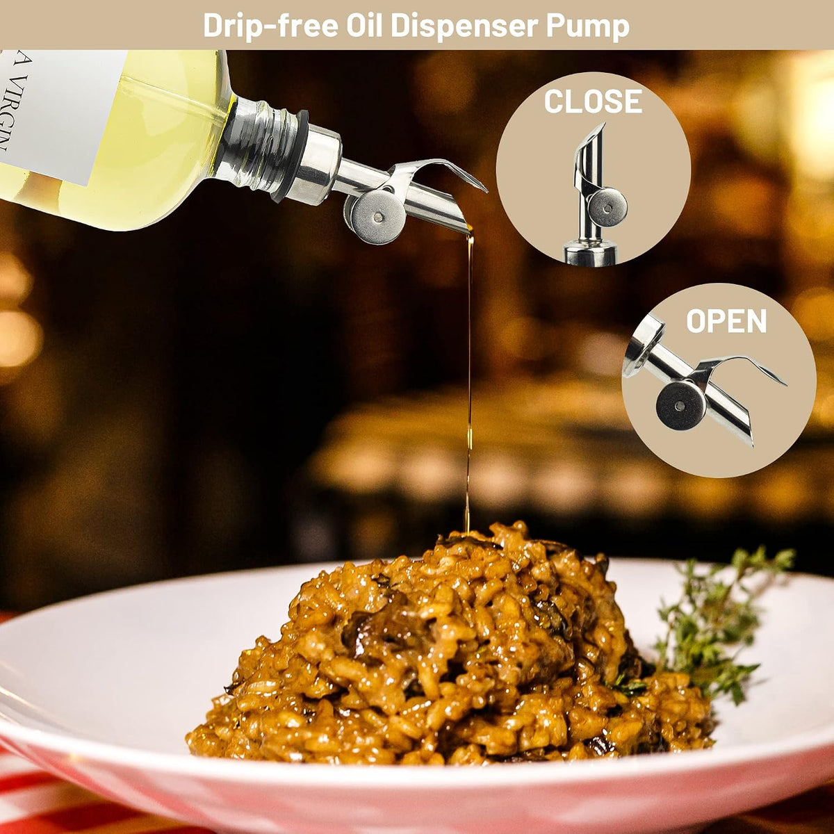 3PCS Oil Dispensers with Labels 16.23oz Kitchen Cooking Glass Bottles Containers with 304 Stainless Steel Automatic Pump Heads Anti-Corrosion & Rustproof