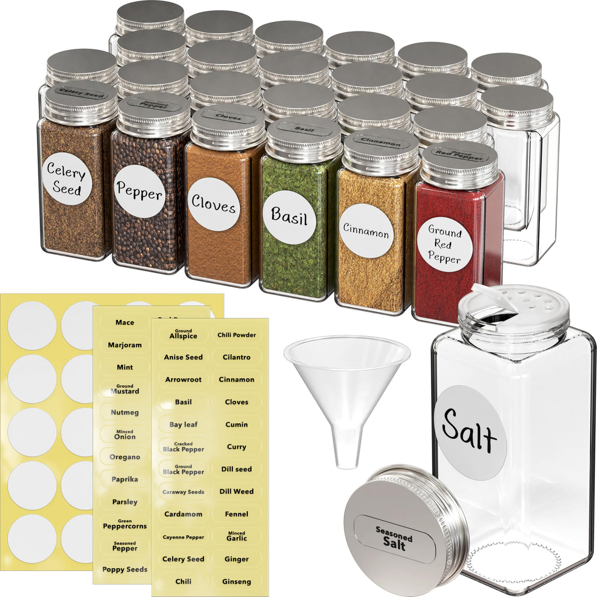Simple Houseware Spice Jars 4-oz Square Glass Bottles, 12 Pack