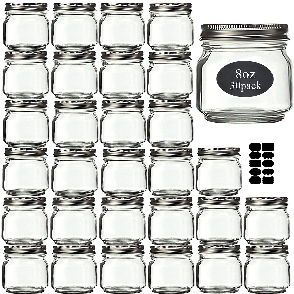 Rainforce Mason Jars 8 oz 30 Pack Small Glass Caning Jars with Silver Lids
