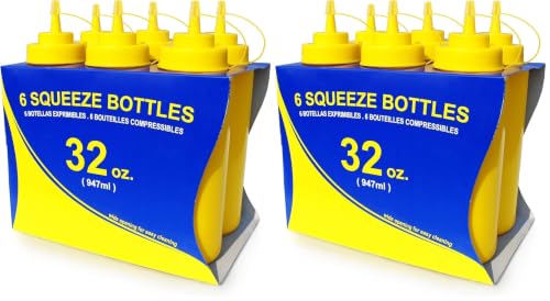 New Star Foodservice Plastic Squeeze Bottles, 32oz, Clear, 6 pk