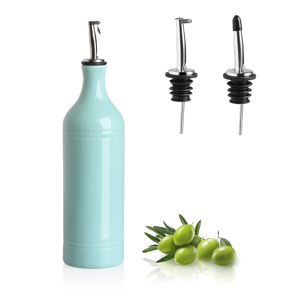 Sweejar Ceramic Olive Oil Dispenser Bottle, Opaque Oil Cruet Protects Oil to Reduce Oxidation, Suitable for Storage Oil, Vinegar, Coffee Syrups & Other Liquids, Pack of 1, 15.5 Fl Oz (White)