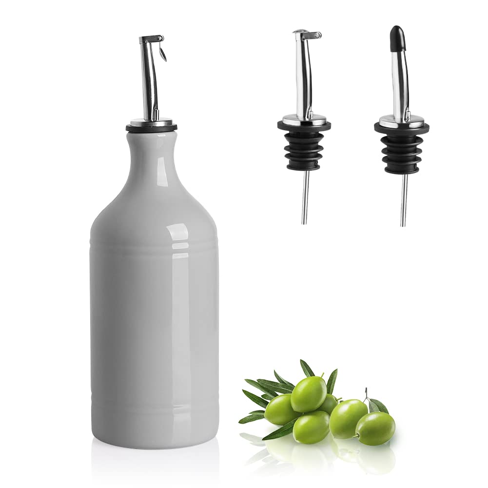 Sweejar Ceramic Olive Oil Dispenser Bottle, Opaque Oil Cruet Protects Oil to Reduce Oxidation, Suitable for Storage Oil, Vinegar, Coffee Syrups & Other Liquids, Pack of 1, 15.5 Fl Oz (White)