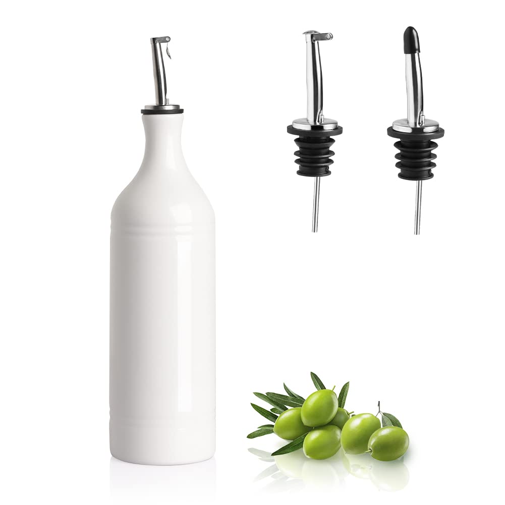 Sweejar Ceramic Olive Oil Dispenser Bottle, Opaque Oil Cruet Protects Oil to Reduce Oxidation, Suitable for Storage Oil, Vinegar, Coffee Syrups & Other Liquids, Pack of 1, 15.5 Fl Oz (White)