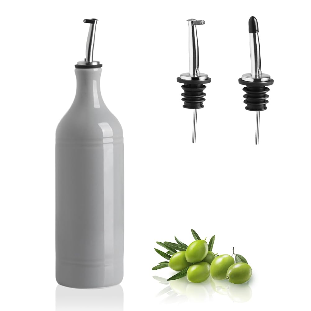 Sweejar Ceramic Olive Oil Dispenser Bottle, Opaque Oil Cruet Protects Oil to Reduce Oxidation, Suitable for Storage Oil, Vinegar, Coffee Syrups & Other Liquids, Pack of 1, 15.5 Fl Oz (White)
