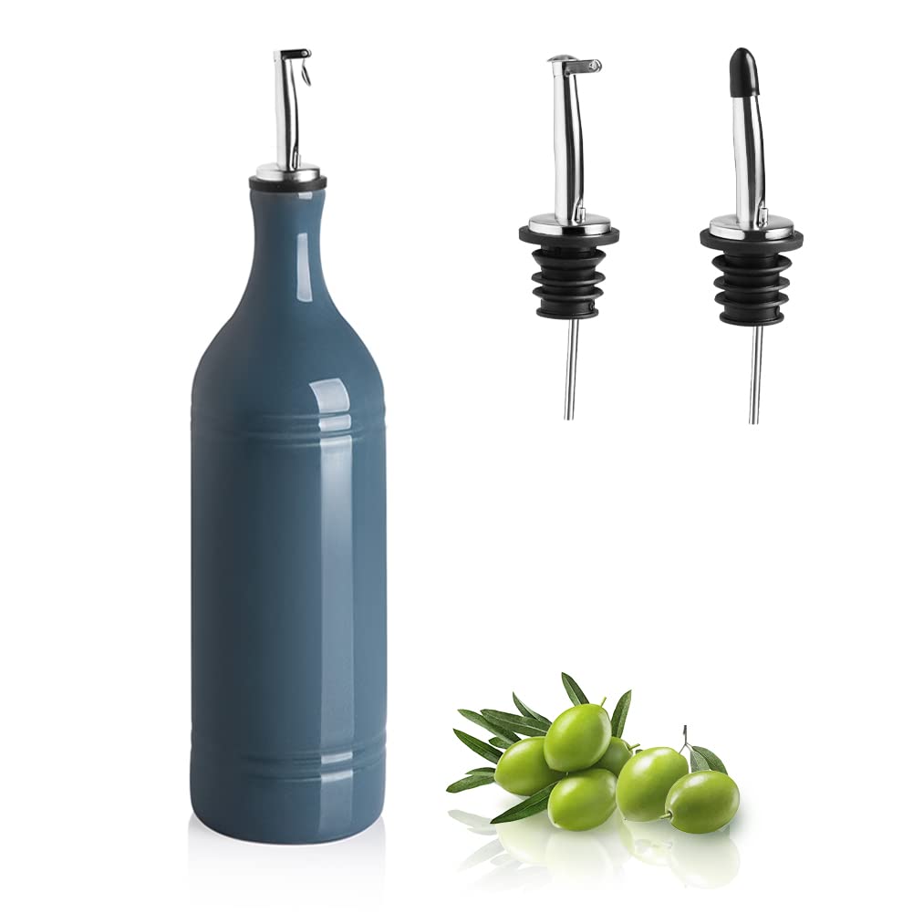 Sweejar Ceramic Olive Oil Dispenser Bottle, Opaque Oil Cruet Protects Oil to Reduce Oxidation, Suitable for Storage Oil, Vinegar, Coffee Syrups & Other Liquids, Pack of 1, 15.5 Fl Oz (White)
