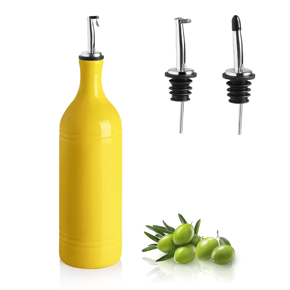 Sweejar Ceramic Olive Oil Dispenser Bottle, Opaque Oil Cruet Protects Oil to Reduce Oxidation, Suitable for Storage Oil, Vinegar, Coffee Syrups & Other Liquids, Pack of 1, 15.5 Fl Oz (White)