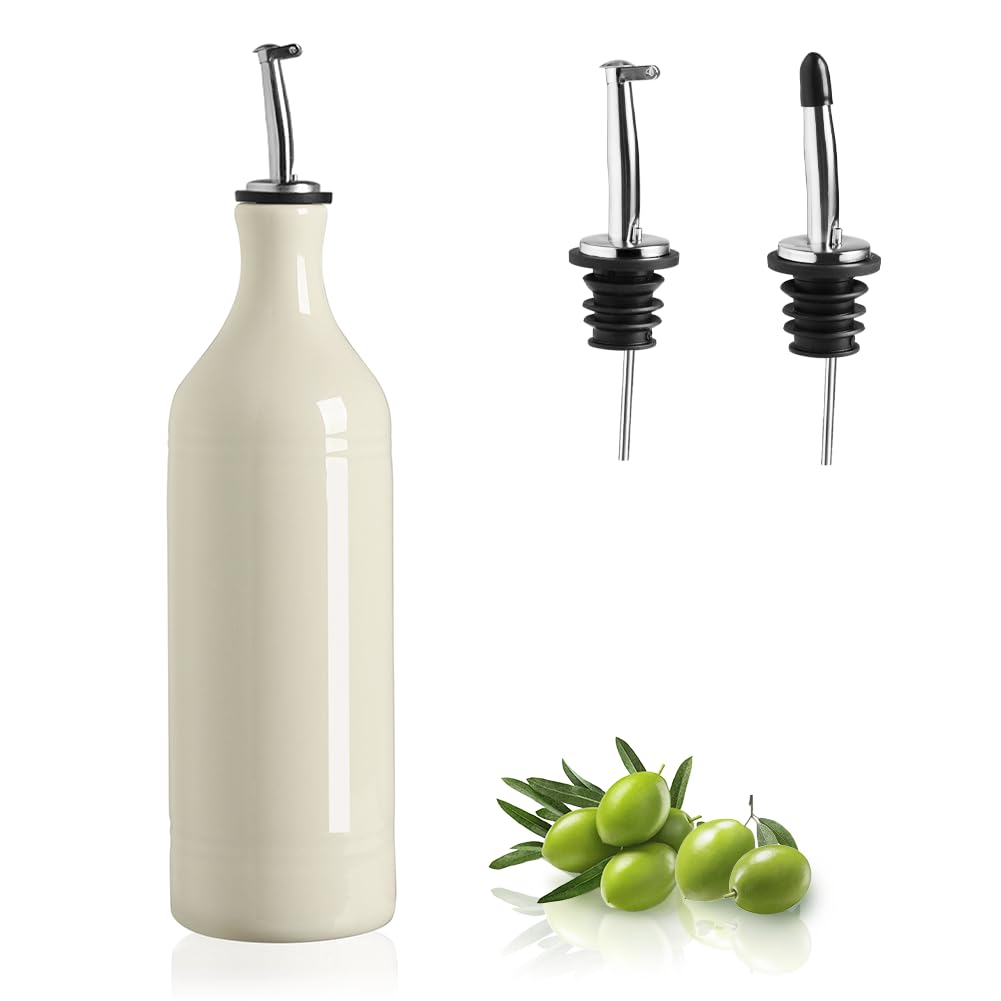 Sweejar Ceramic Olive Oil Dispenser Bottle, Opaque Oil Cruet Protects Oil to Reduce Oxidation, Suitable for Storage Oil, Vinegar, Coffee Syrups & Other Liquids, Pack of 1, 15.5 Fl Oz (White)