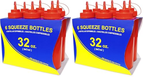 New Star Foodservice Plastic Squeeze Bottles, 32oz, Clear, 6 pk