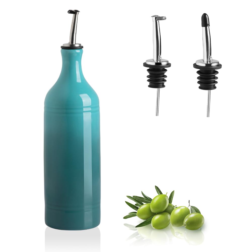 Sweejar Ceramic Olive Oil Dispenser Bottle, Opaque Oil Cruet Protects Oil to Reduce Oxidation, Suitable for Storage Oil, Vinegar, Coffee Syrups & Other Liquids, Pack of 1, 15.5 Fl Oz (White)