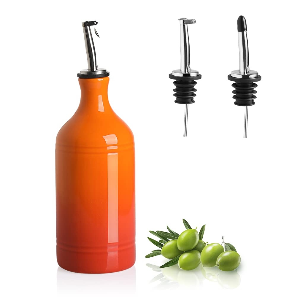Sweejar Ceramic Olive Oil Dispenser Bottle, Opaque Oil Cruet Protects Oil to Reduce Oxidation, Suitable for Storage Oil, Vinegar, Coffee Syrups & Other Liquids, Pack of 1, 15.5 Fl Oz (White)