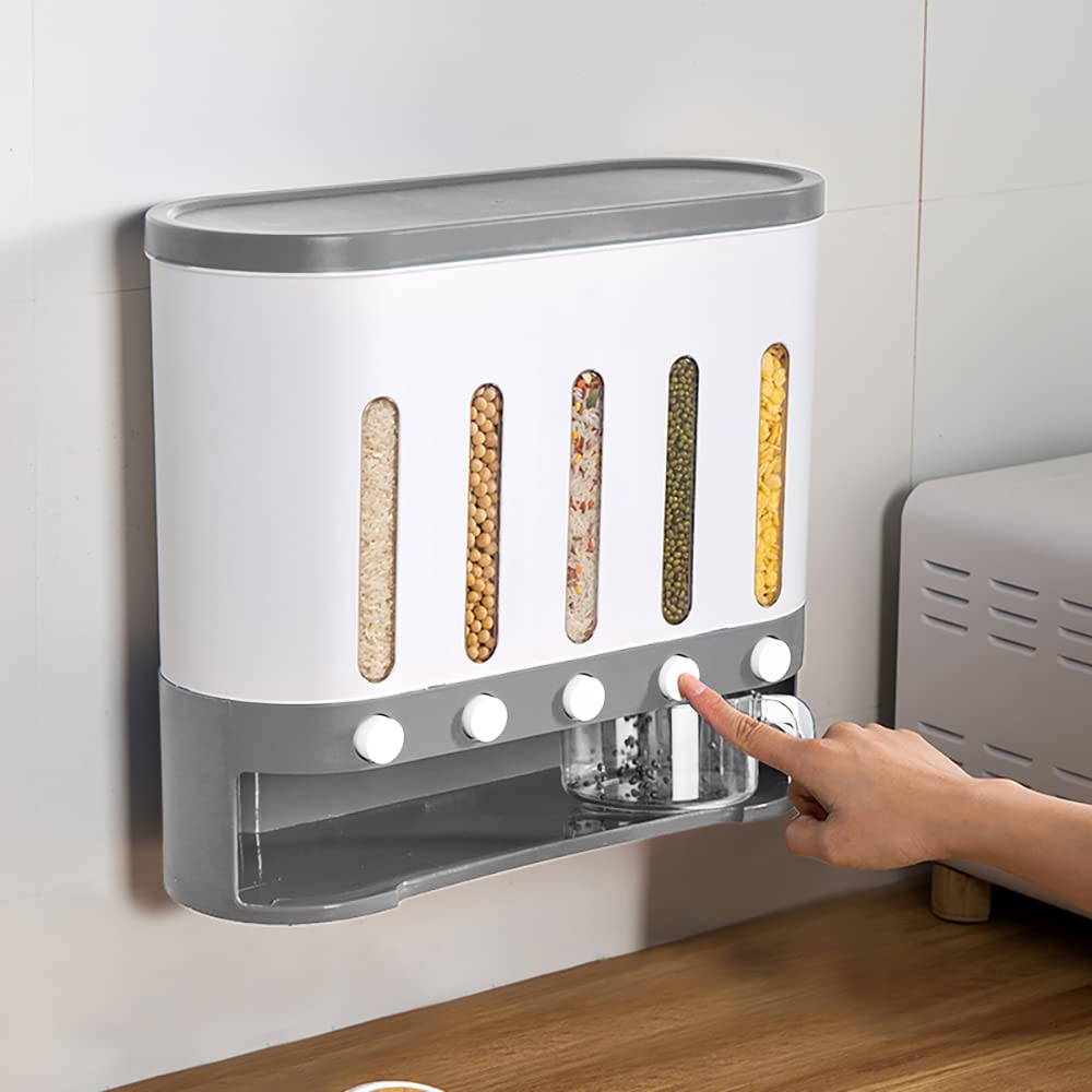 6 Grids Rice & Grain Storage Container Rice Dispenser 360° Rotating Food Dispenser Grain Dispenser One-Button Pressing Storage Bucket for Grains Snacks Candy Coffee Beans Dog