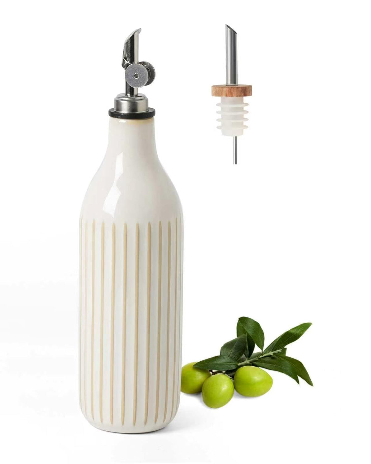 FUN ELEMENTS Olive Oil Dispenser Bottle, 19 oz Oil Dispenser for Kitchen and Vinegar Dispenser Bottle, Suitable for Vinegar, Coffee Syrups & Other Liquids, Off White