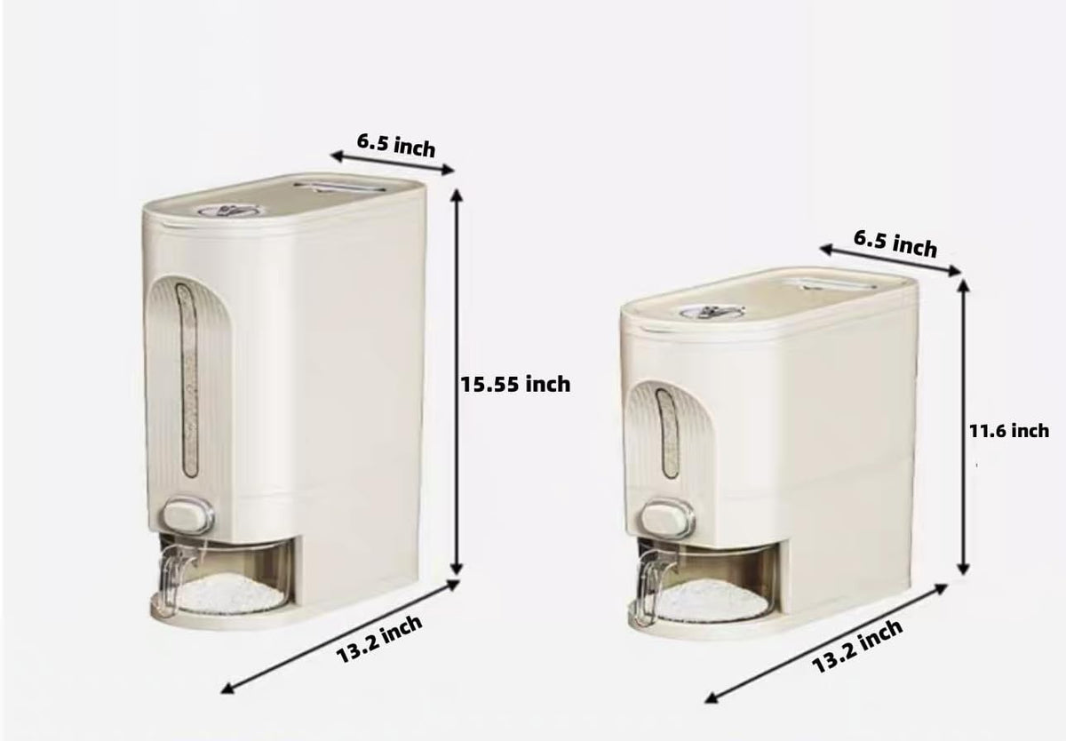 IEEK 25 Lbs Rice Dispenser, Large Cereal Dry Food Storage Containers with Measuring Cup and Lid,Moisture Proof Airtight Food Dispenser Bucket for Rice,Corn,Coffee Bean,Grain,Soybean and Oatmeal,White