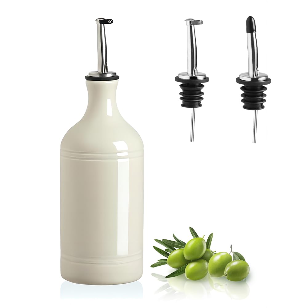 Sweejar Ceramic Olive Oil Dispenser Bottle, Opaque Oil Cruet Protects Oil to Reduce Oxidation, Suitable for Storage Oil, Vinegar, Coffee Syrups & Other Liquids, Pack of 1, 15.5 Fl Oz (White)