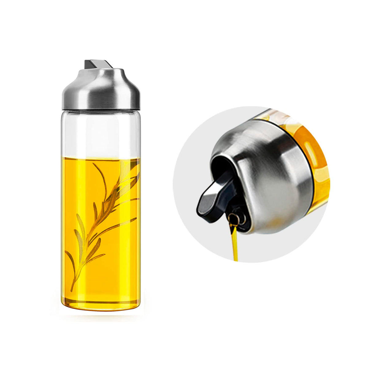 Aelga Olive Oil Dispenser - 14 OZ Glass Oil and Vinegar Dispenser Bottles Set for Kitchen No Drip-Set of 2