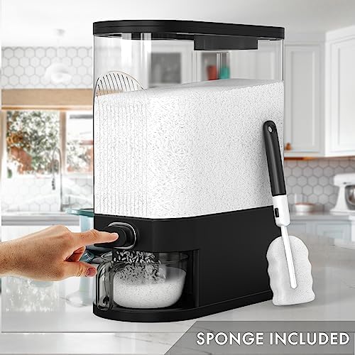 25lb Black Rice Dispenser, Measuring Cup & Sponge. Airtight Grain, Bean & Rice Container. NEW Clear Black Design. Easy To Use Grain Dispensing Storage Container For Kitchen