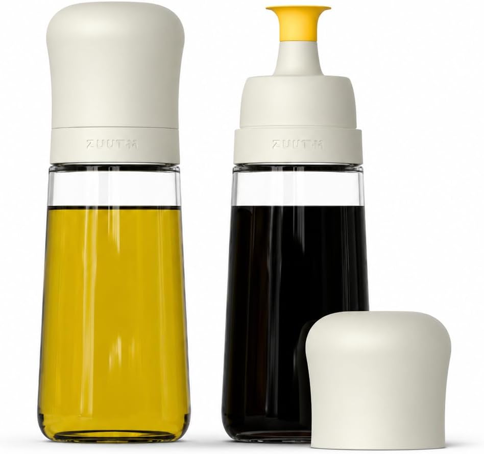Zuutii Glass Oil Dispenser Bottles for Kitchen, No-Drip, 10.1 Fl Oz, 2 Pack