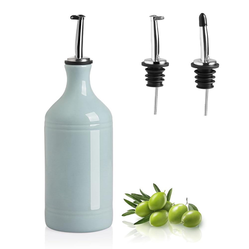 Sweejar Ceramic Olive Oil Dispenser Bottle, Opaque Oil Cruet Protects Oil to Reduce Oxidation, Suitable for Storage Oil, Vinegar, Coffee Syrups & Other Liquids, Pack of 1, 15.5 Fl Oz (White)