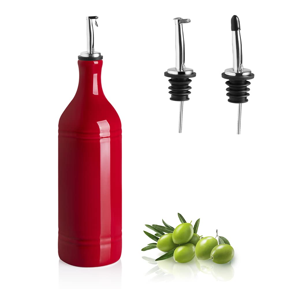 Sweejar Ceramic Olive Oil Dispenser Bottle, Opaque Oil Cruet Protects Oil to Reduce Oxidation, Suitable for Storage Oil, Vinegar, Coffee Syrups & Other Liquids, Pack of 1, 15.5 Fl Oz (White)
